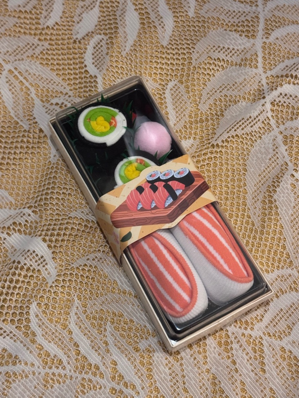 Novelty Sushi Sock Gift Set - Pink/White Crew Socks